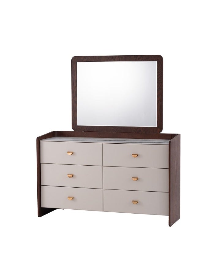 DANUBE HOME Alhamra Dresser With Mirror & Stool | Durable Vanity Table | Dressing Makeup Desk With Storage | Modern Design Bedroom Furniture L100xW80xH1.7cm-D.Brown/White/Green - Image 1