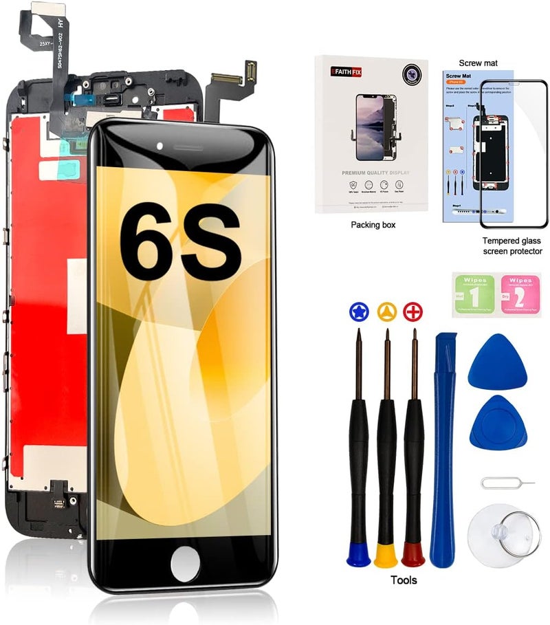 EFAITHFIX Store for iPhone 6S LCD Screen Replacement Black 4.7 Inch Frame Assembly Display 3D Touch Screen Digitizer with Repair Tools Kit Tempered Glass Screen Protector for A1633, A1688, A1700 (Black) - Image 1