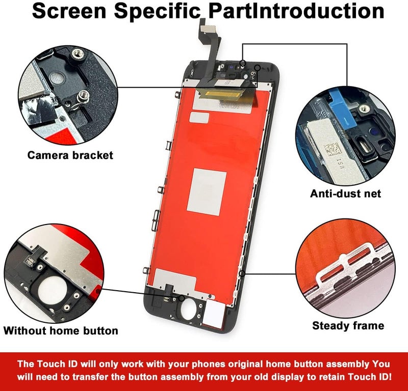 EFAITHFIX Store for iPhone 6S LCD Screen Replacement Black 4.7 Inch Frame Assembly Display 3D Touch Screen Digitizer with Repair Tools Kit Tempered Glass Screen Protector for A1633, A1688, A1700 (Black) - Image 2