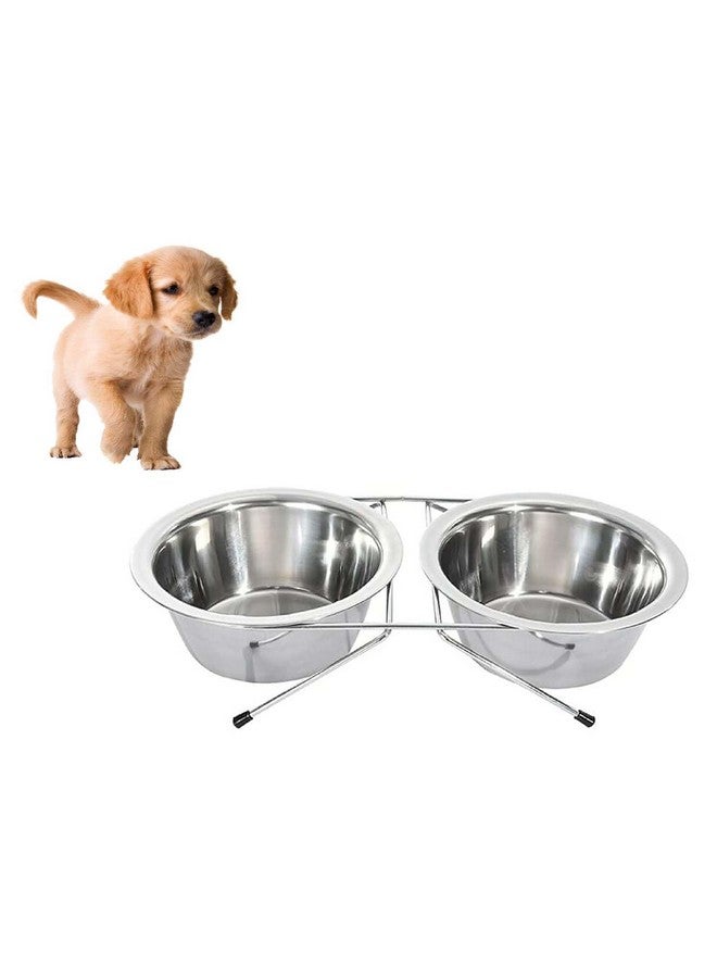Pets Double Sided Food And Water Stand Bowls | Stainless-Steel Wire Non-Slip Feeder Stand Bowl | Dinner Bowl For Puppies And Dogs (Large - 1600Ml X 2 Bowls) - Image 1