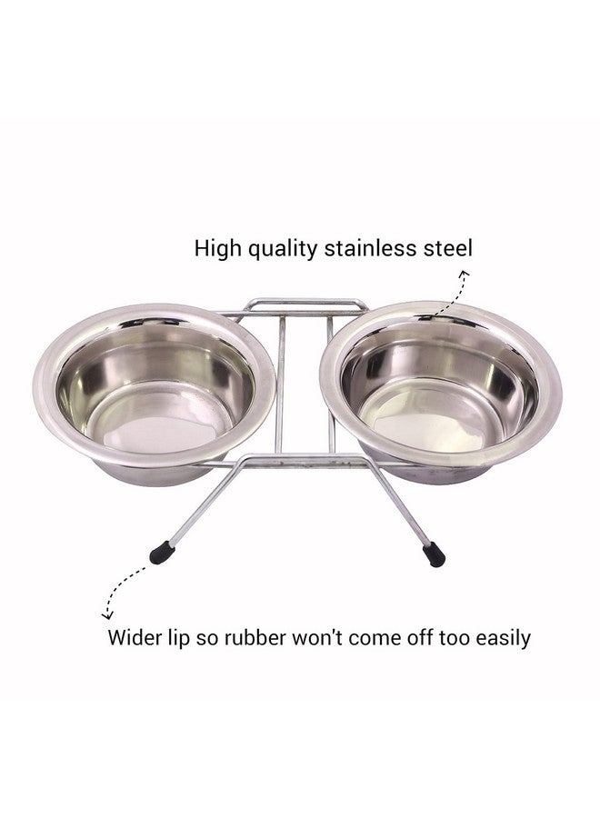 Pets Double Sided Food And Water Stand Bowls | Stainless-Steel Wire Non-Slip Feeder Stand Bowl | Dinner Bowl For Puppies And Dogs (Large - 1600Ml X 2 Bowls) - Image 3