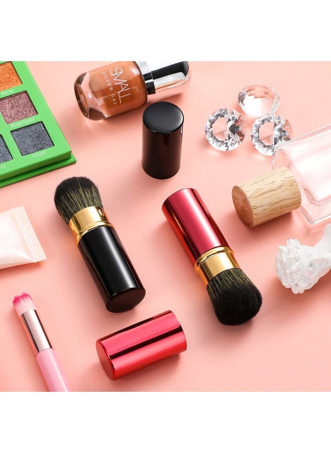 Nuenen - 2 Pcs Retractable Kabuki Brush Blush Brushes Foundation Brush Small Travel Makeup Brushes with Cover for Liquid Makeup, Powder and Cream Cosmetics(Red, Black) - Image 1
