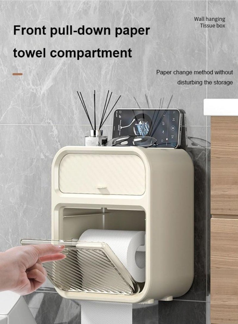حياة كومفورت قطعة واحدة حامل مناديل تواليت جداري، علبة مناديل مقاومة للماء، حامل مناديل تواليت لاصق بدون حفر بتصميم درج للحمام، موزع مناديل مبللة، أبيض - Image 4