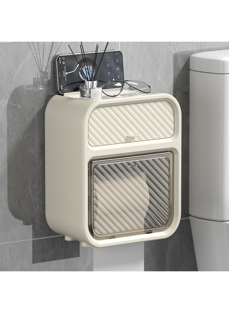 حياة كومفورت قطعة واحدة حامل مناديل تواليت جداري، علبة مناديل مقاومة للماء، حامل مناديل تواليت لاصق بدون حفر بتصميم درج للحمام، موزع مناديل مبللة، أبيض - Image 3