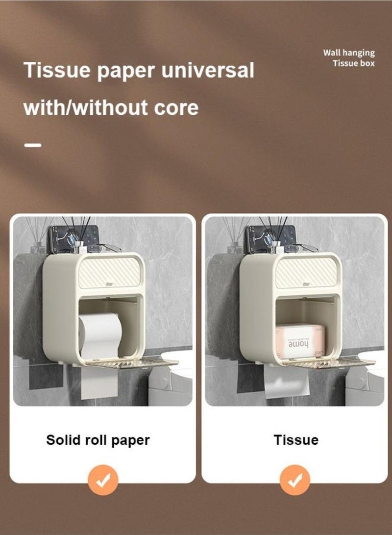 حياة كومفورت قطعة واحدة حامل مناديل تواليت جداري، علبة مناديل مقاومة للماء، حامل مناديل تواليت لاصق بدون حفر بتصميم درج للحمام، موزع مناديل مبللة، أبيض - Image 5
