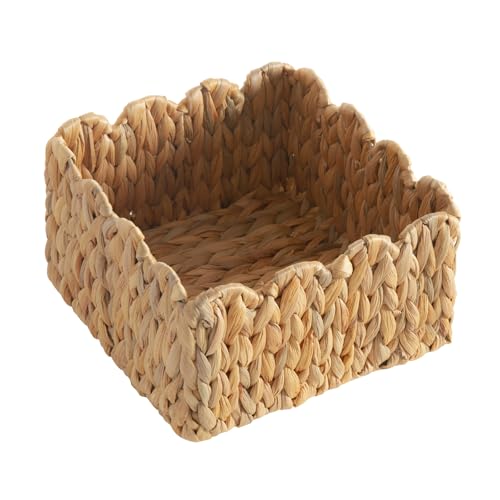 Quincry Scalloped Basket, Wicker Storage Baskets, Hand Woven Baskets for Shelves,Natural Baskets for Organizing (Water Hyacinth(S-9.5" L x 9.5" W x 5.5" H)) - Image 1