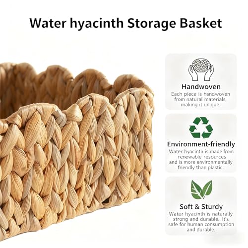 Quincry Scalloped Basket, Wicker Storage Baskets, Hand Woven Baskets for Shelves,Natural Baskets for Organizing (Water Hyacinth(S-9.5" L x 9.5" W x 5.5" H)) - Image 3