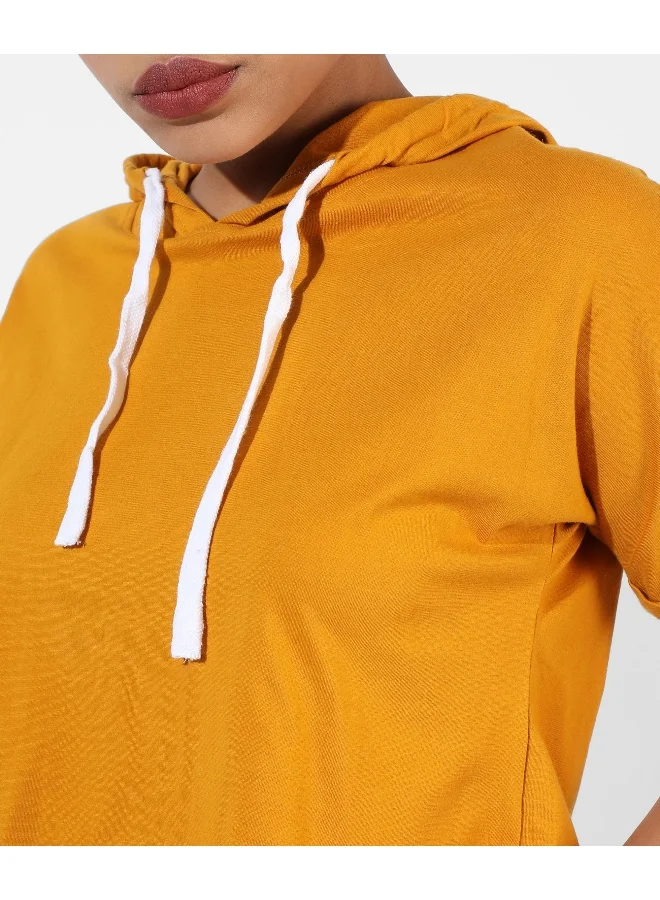 Campus Sutra Women's Solid Mustard Yellow Regular Fit Top