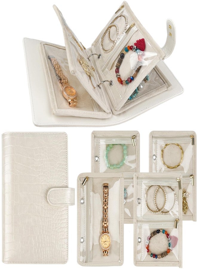 LingLingo Travel Jewelry Organizer Case,Small Jewelry Bags Jewelry Storage Book Ring Binder with Clear Zipper Velvet Pouch for Traveling - Image 1