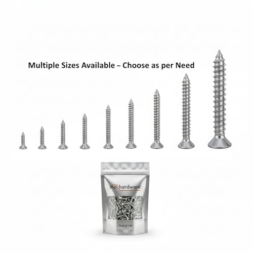 Mak Hardware® Stainless Steel 304 Phillips Star Head Screws – Anti-Rust, Durable Screws for Wood, Plywood, Drywall & Wall Fixing – Pack of 100 (38mm) - Image 2
