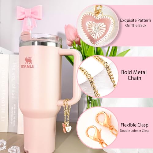 LUHOHI Pink Bow for Stanley Straw Topper- 3pcs Cute Cup Bow Straw Cover Silicone Cap 10mm with 2pcs Initial Letter Charms Name Id Personalized Accessories 40/30 Oz Tumbler Water Bottle Cups K - Image 5