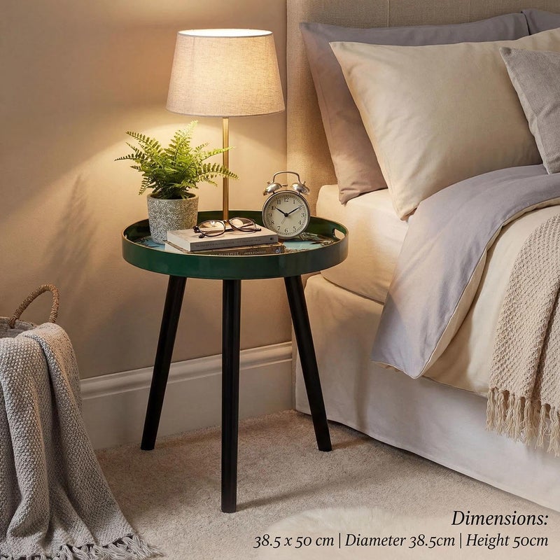 Simmer Stone Round Indoor Side Tables with Detachable Wooden 3 Legs, Versatile Tray Table, Perfect For Round Coffee Table Tea, and Relaxation Time 17.7 Inch (Green Leopard) - Image 2