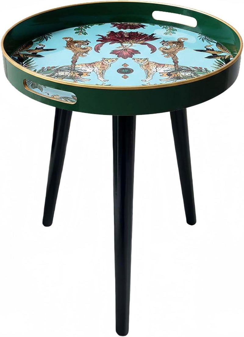 Simmer Stone Round Indoor Side Tables with Detachable Wooden 3 Legs, Versatile Tray Table, Perfect For Round Coffee Table Tea, and Relaxation Time 17.7 Inch (Green Leopard) - Image 1