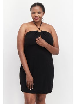 Women Plus Size Plain Mini Dress, Black