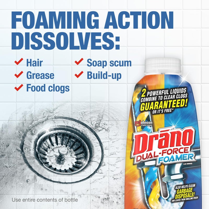 Drano Dual-Force Foamer Drain Clog Remover and Cleaner for Shower or Sink Drains, Unclogs and Removes Sources of Odor, 17 Fl Oz - Image 3