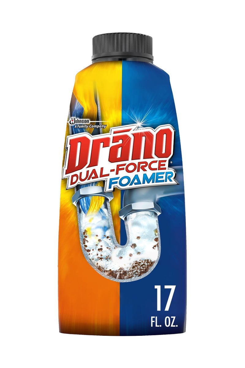 Drano Dual-Force Foamer Drain Clog Remover and Cleaner for Shower or Sink Drains, Unclogs and Removes Sources of Odor, 17 Fl Oz - Image 1