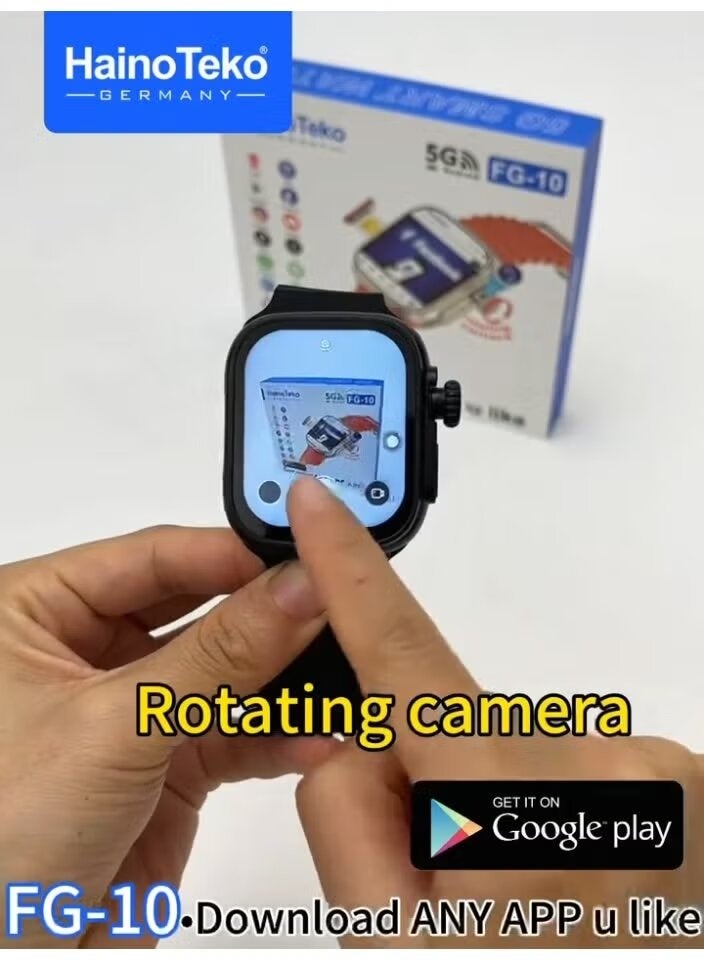 HainoTeko FG-10 5G Android Smartwatch with SIM Card Slot, Rotating Camera, Play Store Support, Fitness Tracker, Heart Rate Monitor, Large Touchscreen, Stylish Design for Men & Women – Black - Image 5