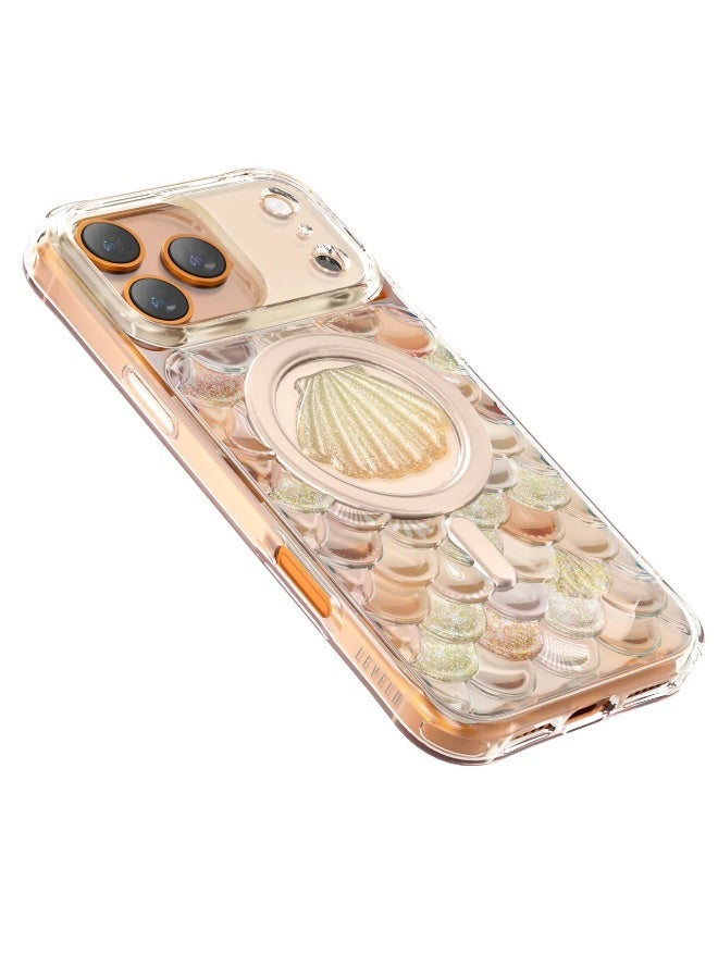 LEVELO iPhone 17 Pro MagSafe Case Pearl 3D IML With Shock-Resistant Bumper & Raised Bezels For Camera And Screen / Ocean-Inspired Elegance /Impact-Resistant Back Cover - Orange - Image 4