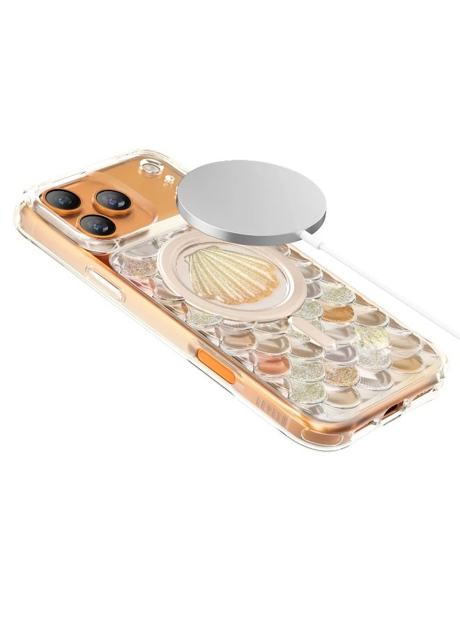 LEVELO iPhone 17 Pro MagSafe Case Pearl 3D IML With Shock-Resistant Bumper & Raised Bezels For Camera And Screen / Ocean-Inspired Elegance /Impact-Resistant Back Cover - Orange - Image 3