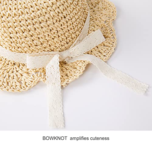 pureborn Baby Girls Straw Sun Hat - Wide Brim Sun Protection Beach Sun Hat with Chin Strap for Infant Girls 12-24 Months Khaki - Image 5