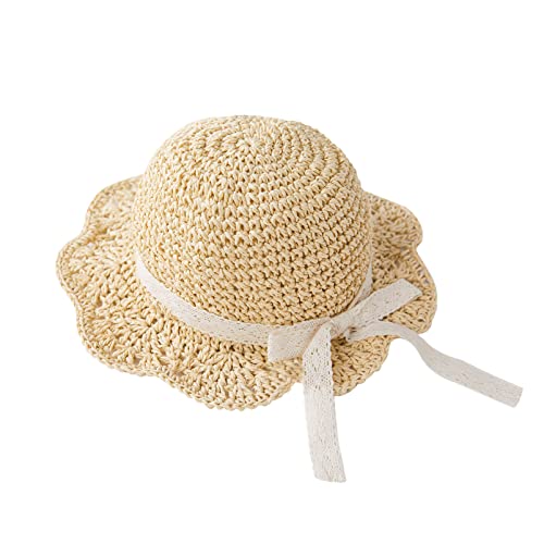 pureborn Baby Girls Straw Sun Hat - Wide Brim Sun Protection Beach Sun Hat with Chin Strap for Infant Girls 12-24 Months Khaki - Image 1