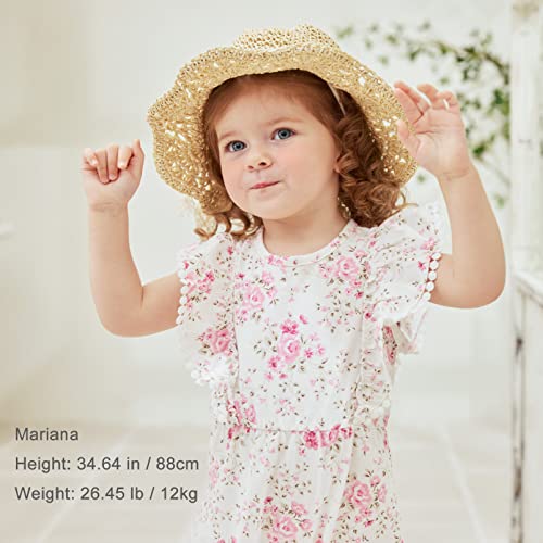 pureborn Baby Girls Straw Sun Hat - Wide Brim Sun Protection Beach Sun Hat with Chin Strap for Infant Girls 12-24 Months Khaki - Image 2