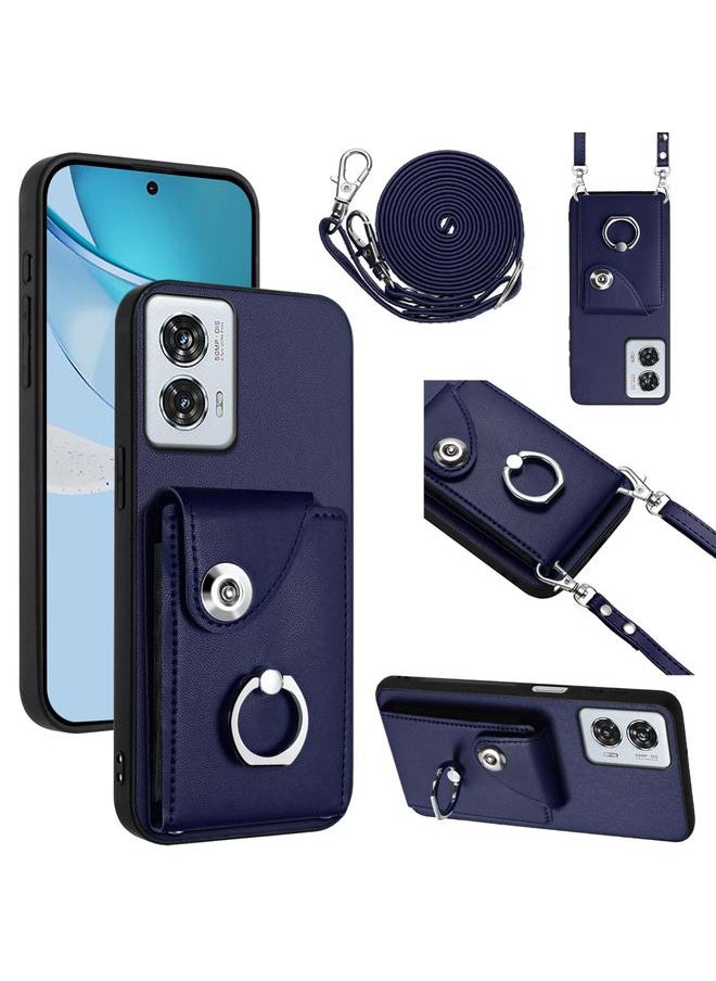 erorex - For Motorola Edge 50 Fusion Global Organ Card Bag Ring Holder Phone Case with Long Lanyard(Blue) - Image 1