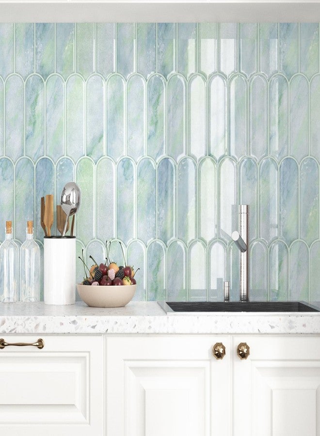 Wallercity ملصقات حائط من الفينيل السميك ثلاثية الأبعاد ذاتية اللصق من Wallercity باللون الأخضر اللامع قابلة للتقشير واللصق على الحائط للمطبخ والحمام وبلاط الفسيفساء القابل للإزالة لمدفأة RV، 10 قطع - Image 4