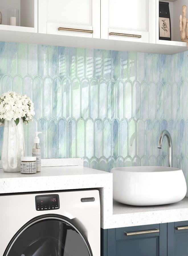 Wallercity ملصقات حائط من الفينيل السميك ثلاثية الأبعاد ذاتية اللصق من Wallercity باللون الأخضر اللامع قابلة للتقشير واللصق على الحائط للمطبخ والحمام وبلاط الفسيفساء القابل للإزالة لمدفأة RV، 10 قطع - Image 2