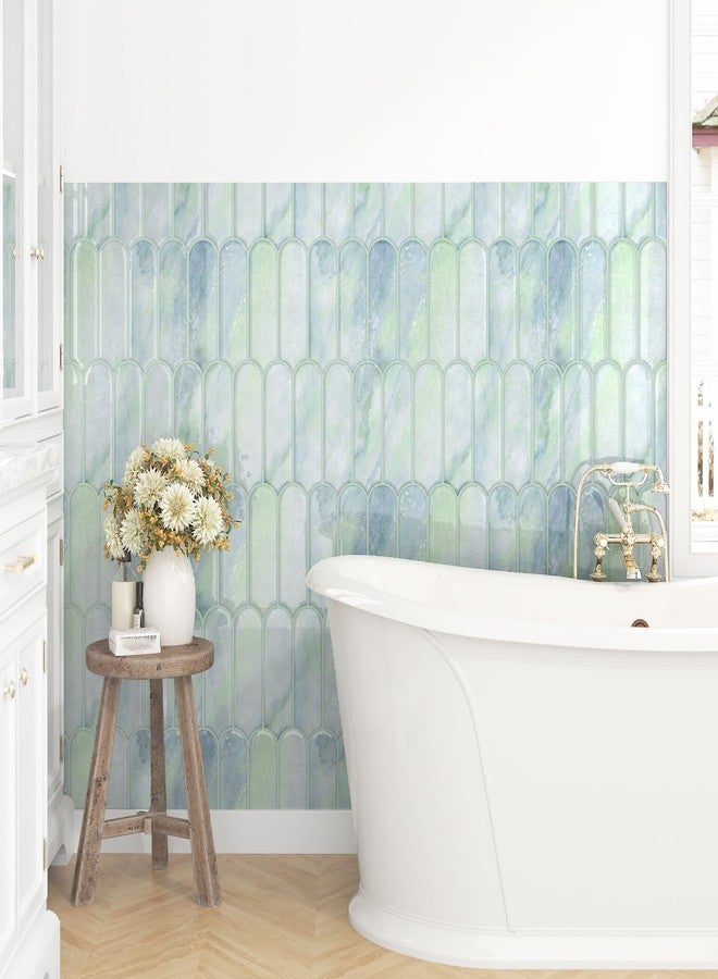 Wallercity ملصقات حائط من الفينيل السميك ثلاثية الأبعاد ذاتية اللصق من Wallercity باللون الأخضر اللامع قابلة للتقشير واللصق على الحائط للمطبخ والحمام وبلاط الفسيفساء القابل للإزالة لمدفأة RV، 10 قطع - Image 5