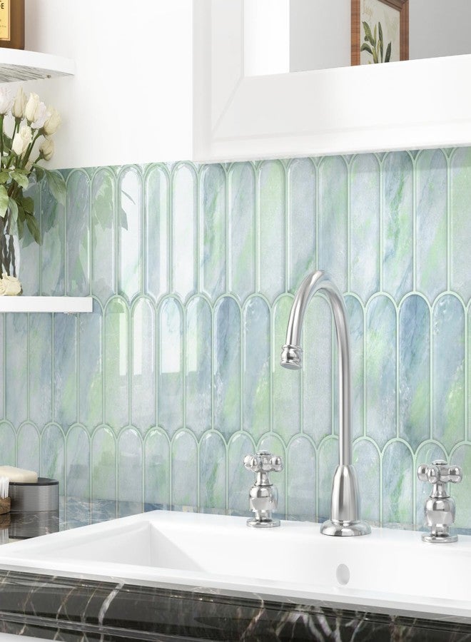 Wallercity ملصقات حائط من الفينيل السميك ثلاثية الأبعاد ذاتية اللصق من Wallercity باللون الأخضر اللامع قابلة للتقشير واللصق على الحائط للمطبخ والحمام وبلاط الفسيفساء القابل للإزالة لمدفأة RV، 10 قطع - Image 1