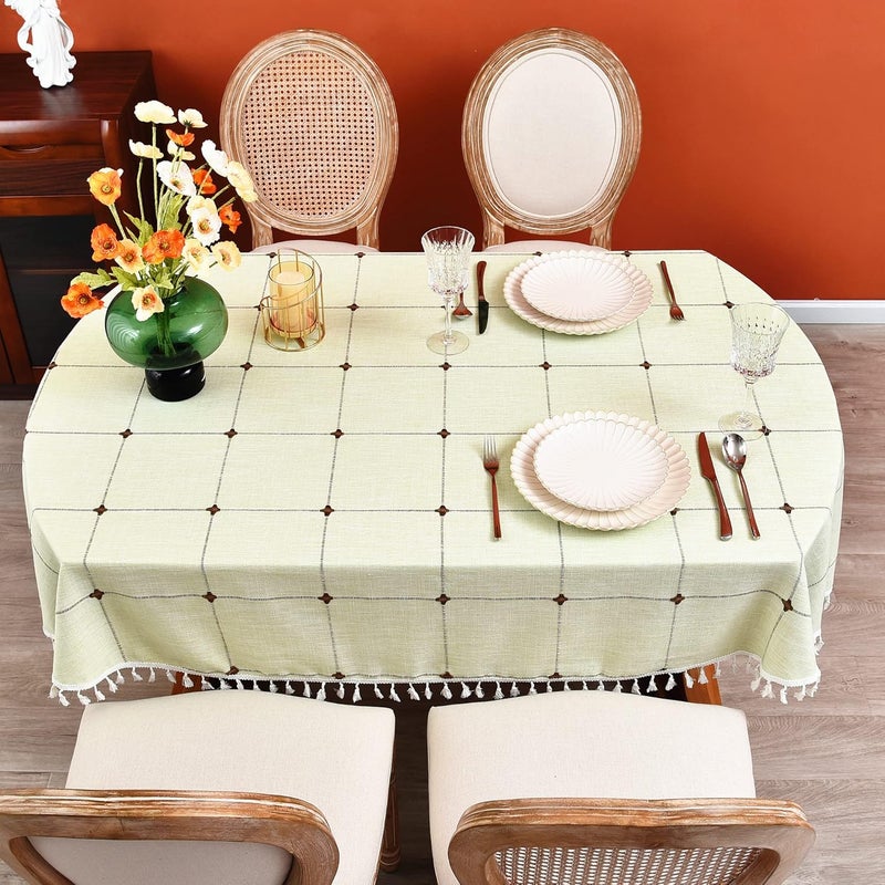 Monibana Plaid Farmhouse Green Oval Tablecloth Cotton Linen Heavy Weight Checkered Table Covers Cloths for Dining Room Kitchen Tabletop Decoration 54x72 Inch - Image 4