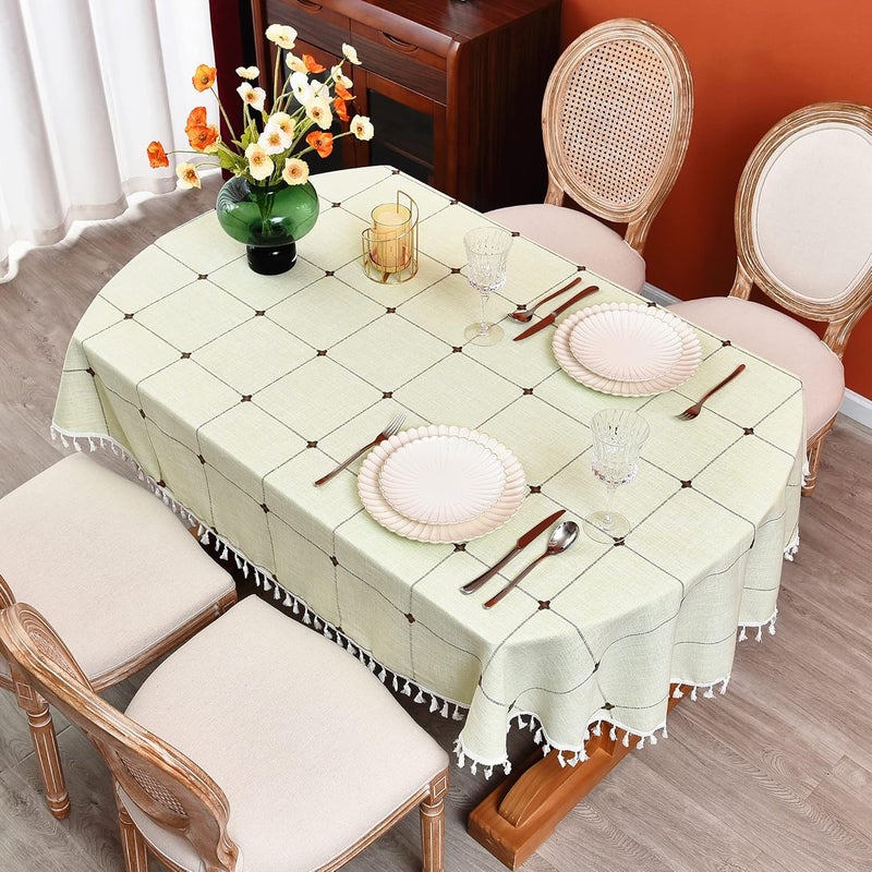 Monibana Plaid Farmhouse Green Oval Tablecloth Cotton Linen Heavy Weight Checkered Table Covers Cloths for Dining Room Kitchen Tabletop Decoration 54x72 Inch - Image 3