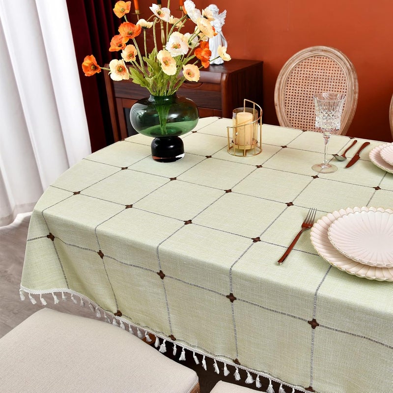 Monibana Plaid Farmhouse Green Oval Tablecloth Cotton Linen Heavy Weight Checkered Table Covers Cloths for Dining Room Kitchen Tabletop Decoration 54x72 Inch - Image 5