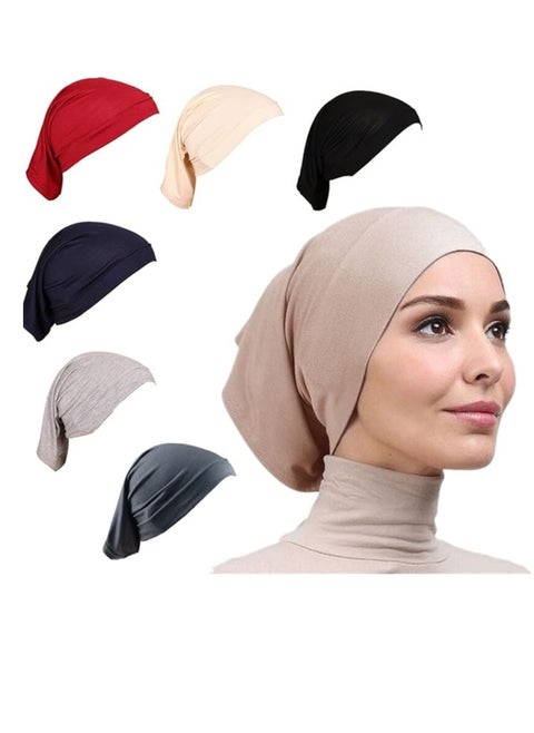6 PCS Women Hijab Under Cap, Islamic Scarf Hat Cap Bonnet Muslim Inner Under Scarf Hat Hijab Cap