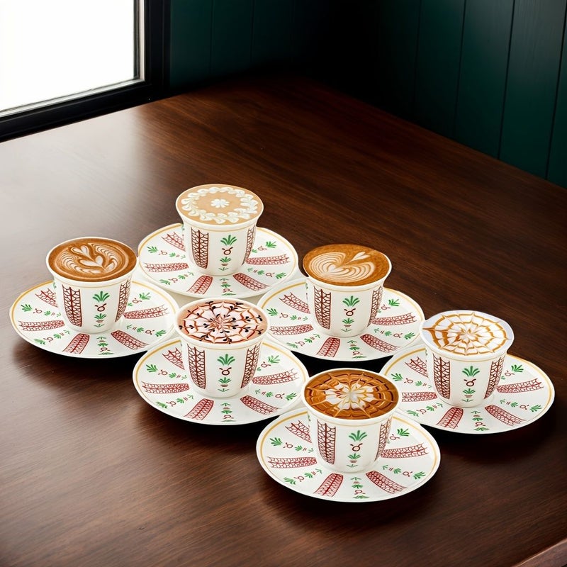 Blue Set 6 Mini Ceramic Espresso Cups With Saucers 2.37 Oz For Latte Tea - Image 1
