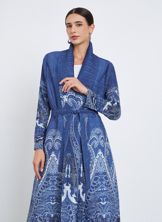 Take Two All-Over Printed Textured Pleated Long Sleeve Abaya - Image 3