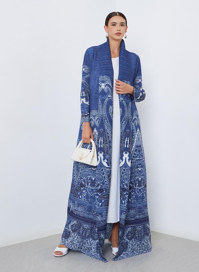 Take Two All-Over Printed Textured Pleated Long Sleeve Abaya - Image 1