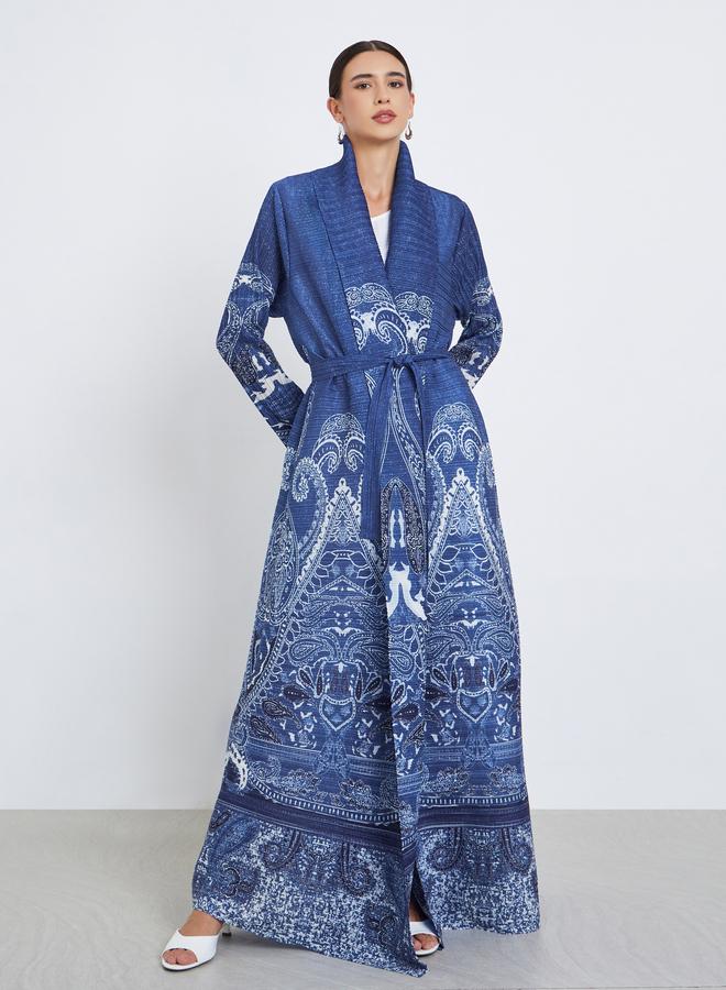 Take Two All-Over Printed Textured Pleated Long Sleeve Abaya - Image 2