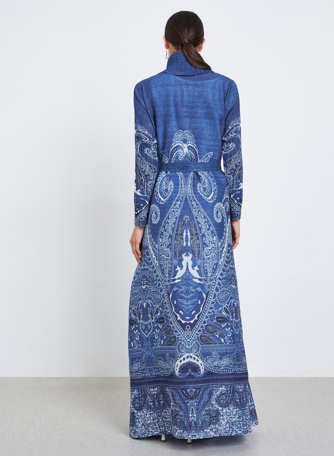 Take Two All-Over Printed Textured Pleated Long Sleeve Abaya - Image 5
