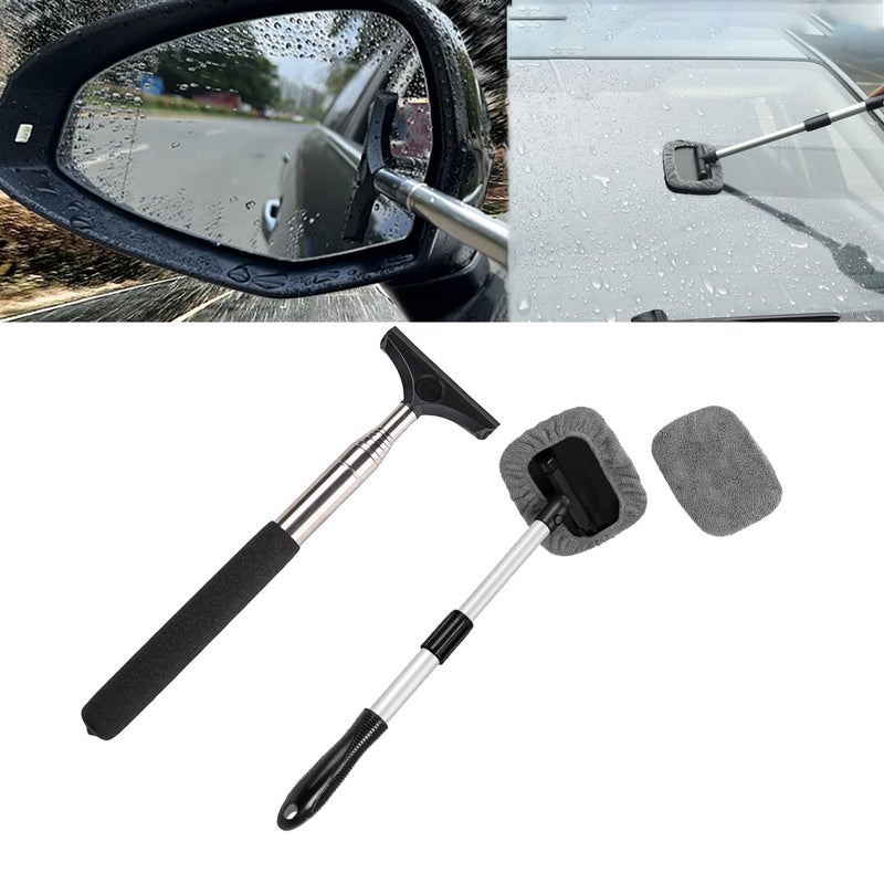 LJDJ Car Rearview Mirror Wiper 2 pack Universal Automotive Car Accessories Telescopic Auto Mirror Squeegee Cleaner 98cm Long Handle Portable Car Cleaning Tool Mirror Glass Water Mist Cleaner Black01 - Image 3
