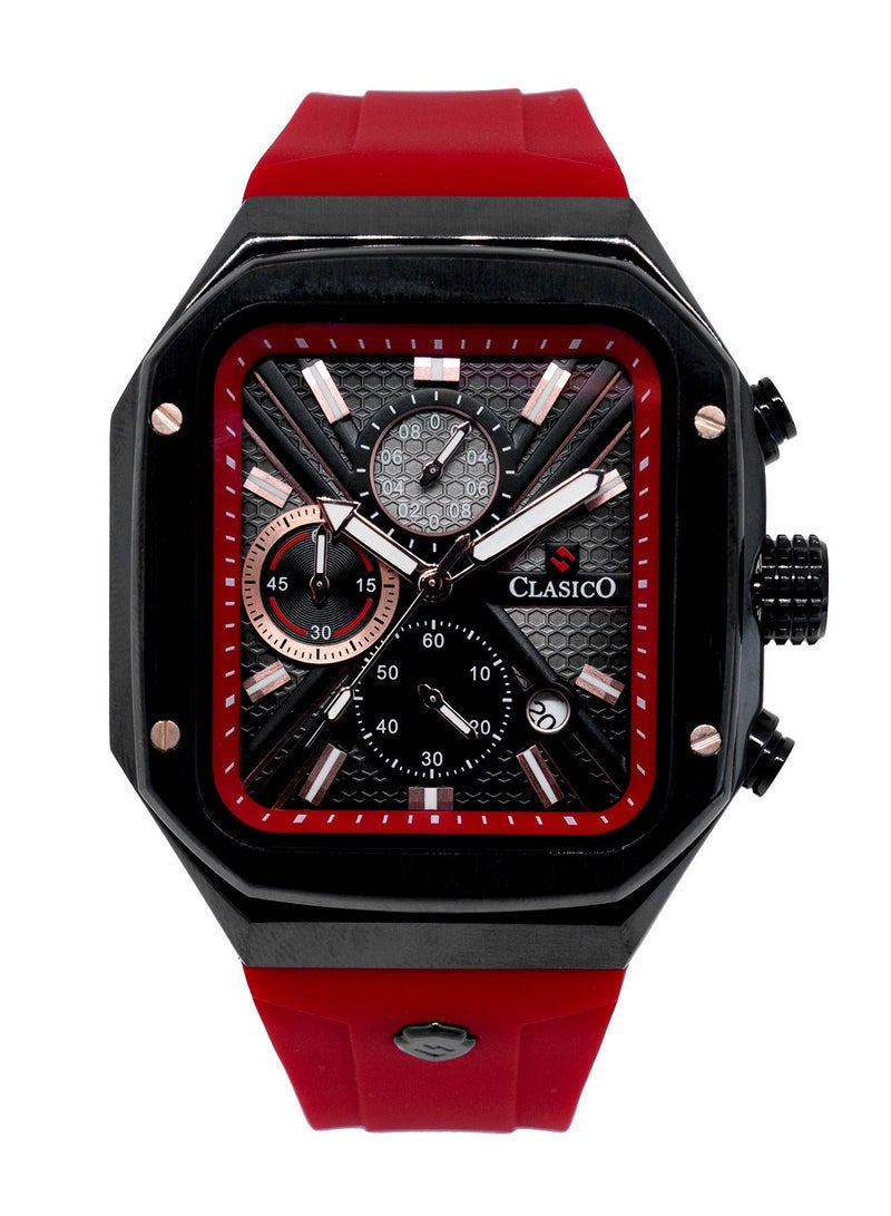 Clasico ساعة زيفر 6-أيدي كرونوغراف – إصدار كرونوغراف ريدلاين سكوير مع حزام سيليكون فاخر – حركة ي121 كاليبر النخبوية – تصميم مقاوم للماء - Image 1