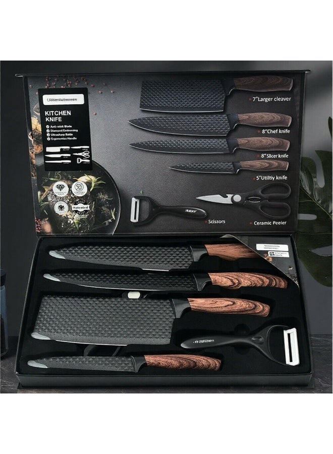 OSOOKE 6-Piece Black Chef Knife Set, Ultra Sharp Anti-Rust Stainless Steel, Ergonomic Handle, Kitchen Essential, Fast Delivery - Image 2
