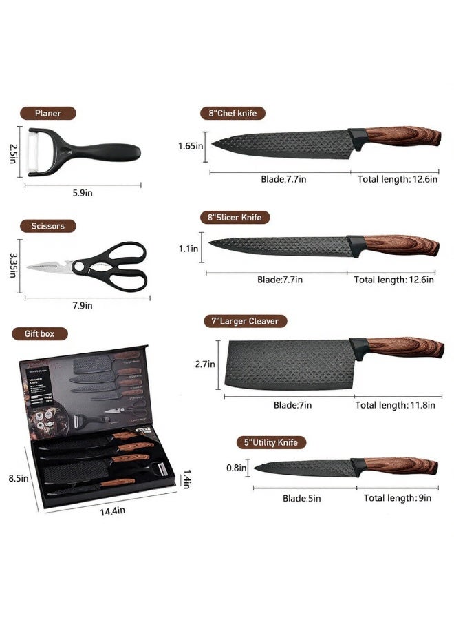 OSOOKE 6-Piece Black Chef Knife Set, Ultra Sharp Anti-Rust Stainless Steel, Ergonomic Handle, Kitchen Essential, Fast Delivery - Image 3