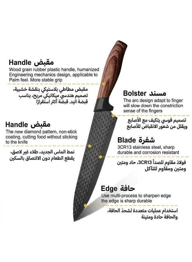 YUGAWA 6-Piece Black Chef Knife Set, Ultra Sharp Anti-Rust Stainless Steel, Ergonomic Handle, Kitchen Essential, Fast Delivery - Image 5
