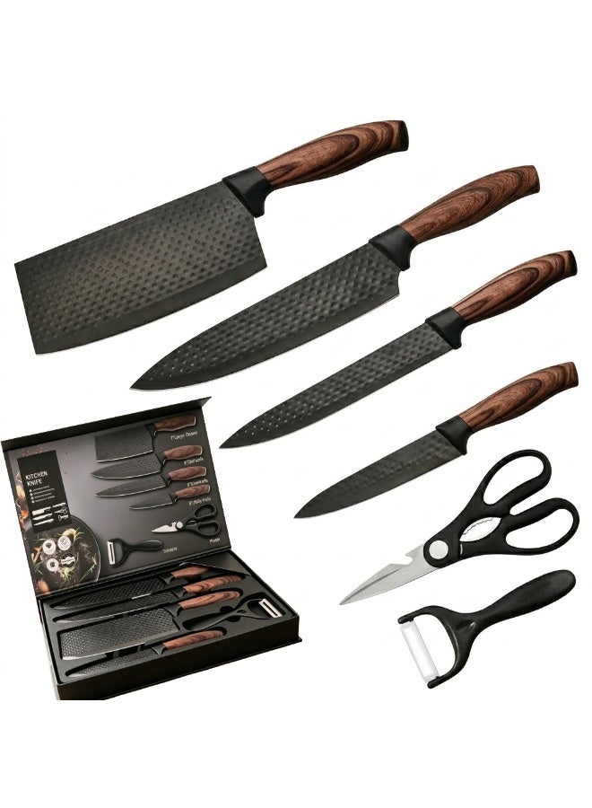 YUGAWA 6-Piece Black Chef Knife Set, Ultra Sharp Anti-Rust Stainless Steel, Ergonomic Handle, Kitchen Essential, Fast Delivery - Image 1
