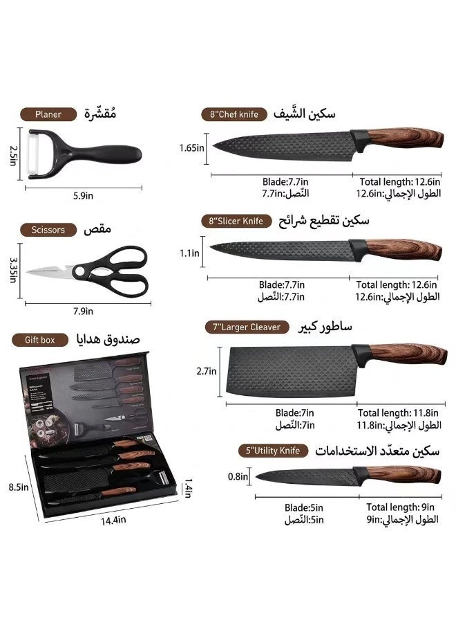 YUGAWA 6-Piece Black Chef Knife Set, Ultra Sharp Anti-Rust Stainless Steel, Ergonomic Handle, Kitchen Essential, Fast Delivery - Image 2
