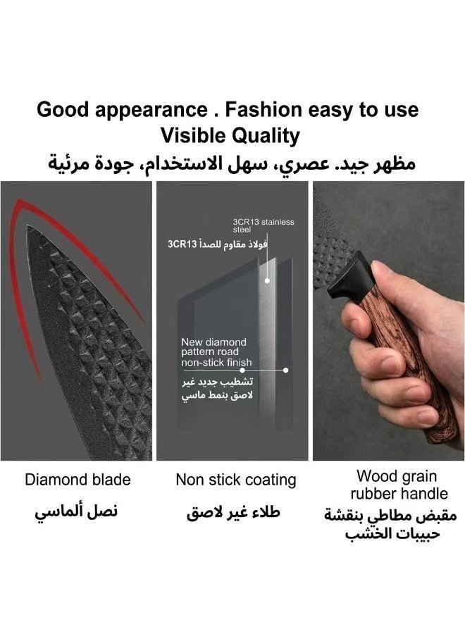 YUGAWA 6-Piece Black Chef Knife Set, Ultra Sharp Anti-Rust Stainless Steel, Ergonomic Handle, Kitchen Essential, Fast Delivery - Image 3