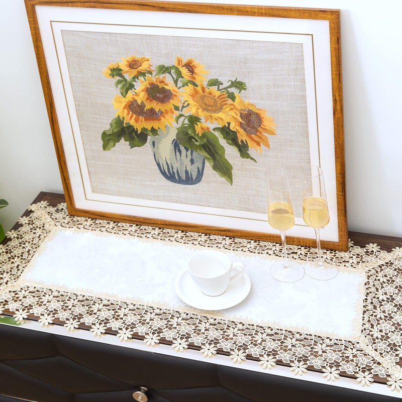 BrekSdat White lace Premium Rectangle Farmhouse Table Runner Waterproof OilProof SpillProof AntiShrink Soft Wrinkle Resistant Decorative Fabric Table Cover Kitchen Dinning Party Wedding Banquet - Image 2