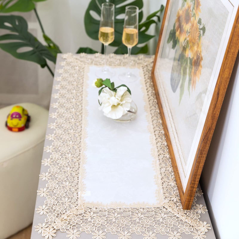 BrekSdat White lace Premium Rectangle Farmhouse Table Runner Waterproof OilProof SpillProof AntiShrink Soft Wrinkle Resistant Decorative Fabric Table Cover Kitchen Dinning Party Wedding Banquet - Image 1